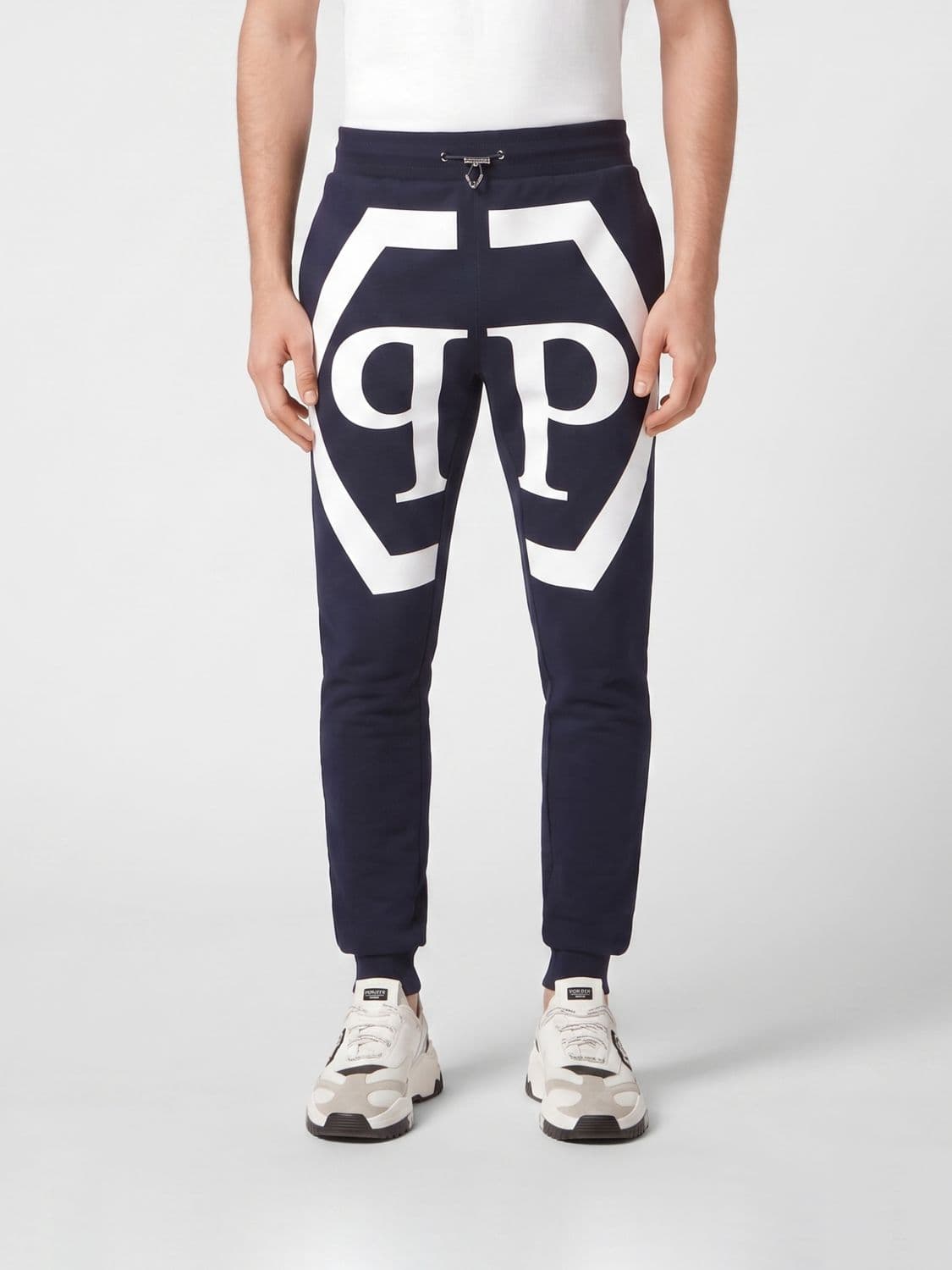 Philipp Plein Monogram Print Jersey Jogging Trousers with Hexagon Logo