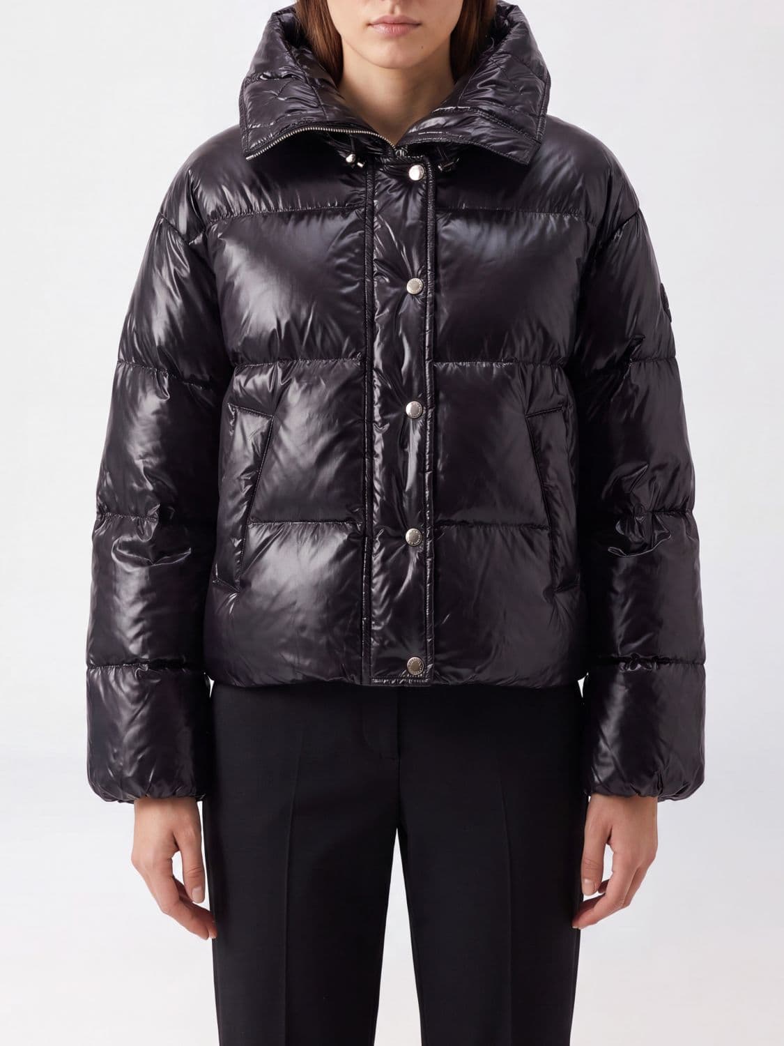 Pinko Short Waterproof Hooded Puffer Jacket in Quilted Nylon