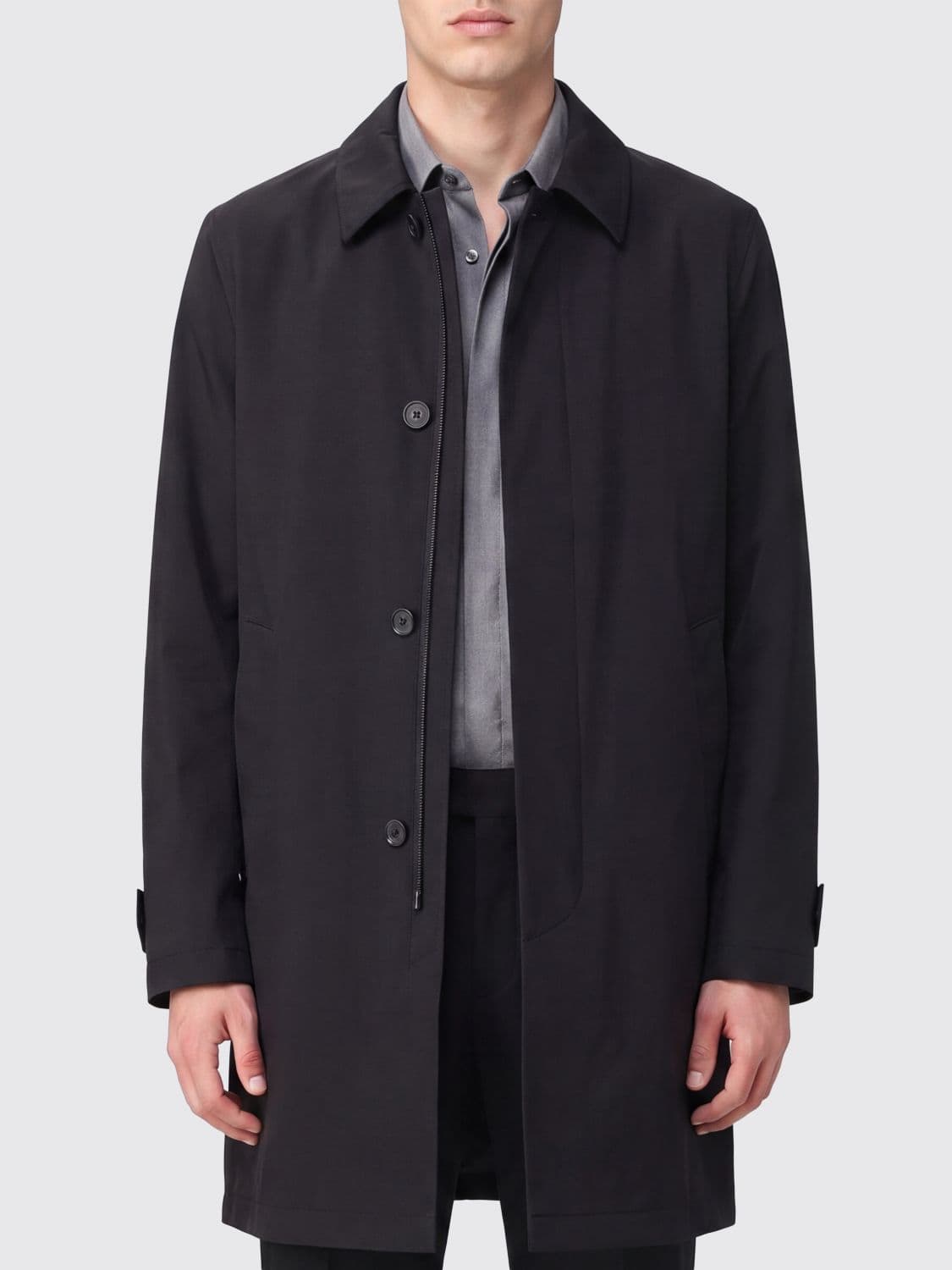 Herno Short Technical Fabric Trench Coat with Classic Collar and Back Vent