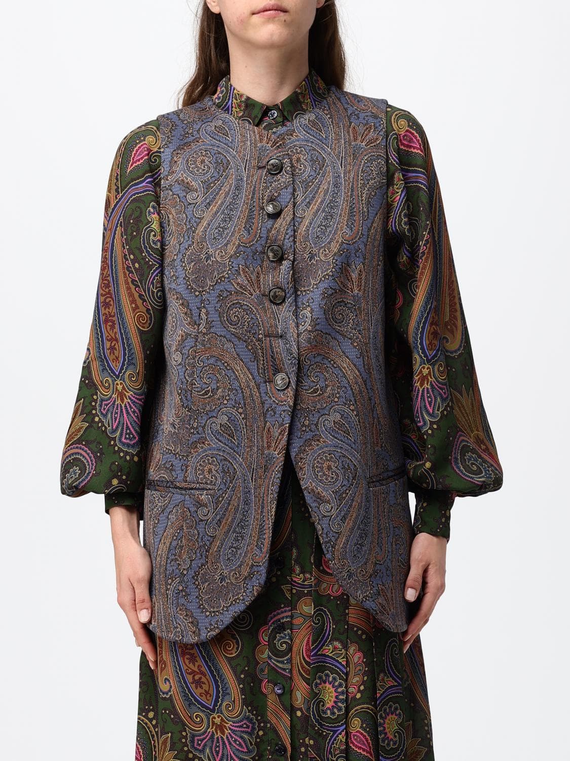 Etro Midi Chemisier Dress in Viscose with Paisley Print and Balloon Sleeves