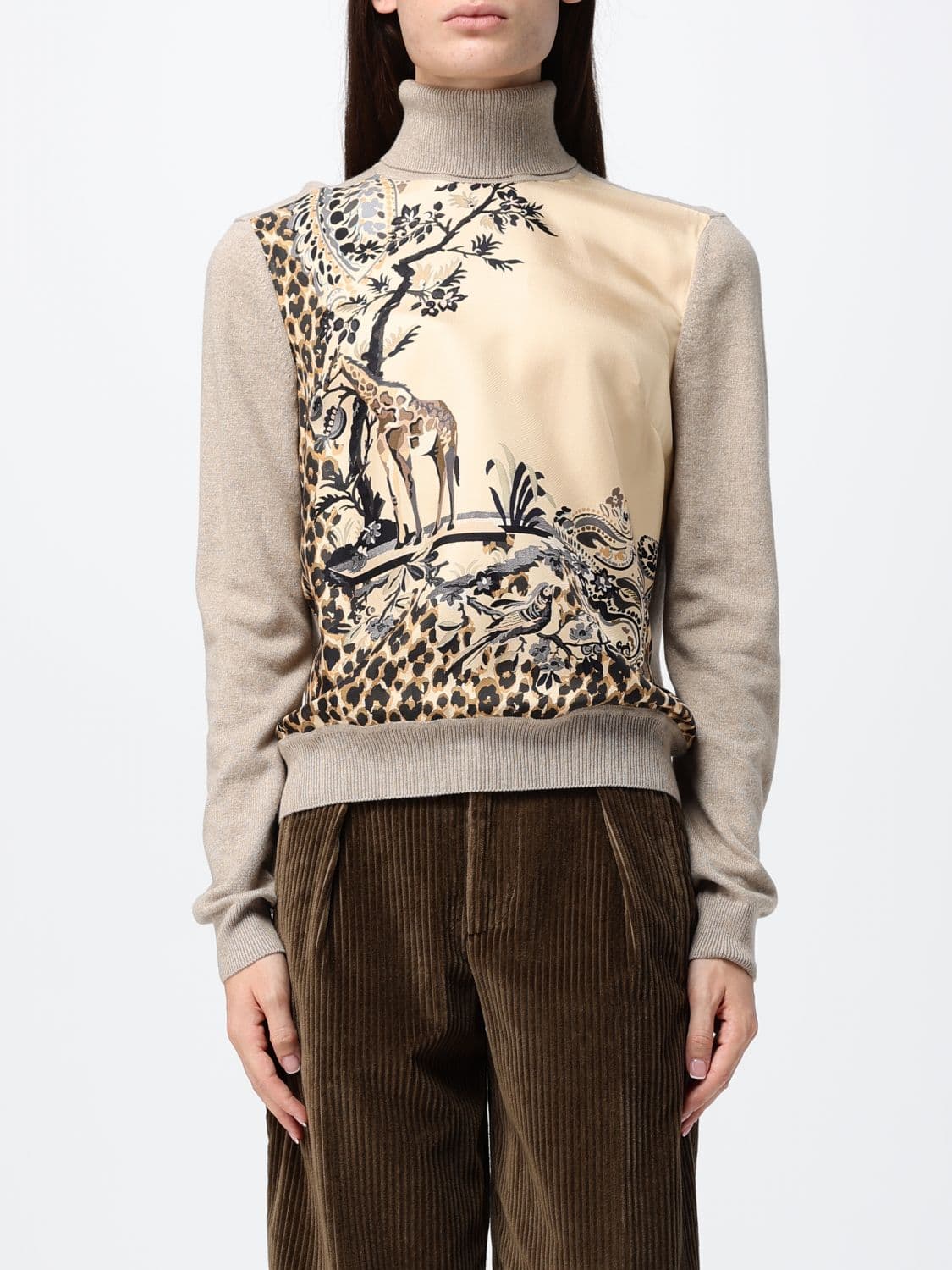 Etro Fauna Graphic Print Wool and Cashmere Blend Turtleneck Jumper