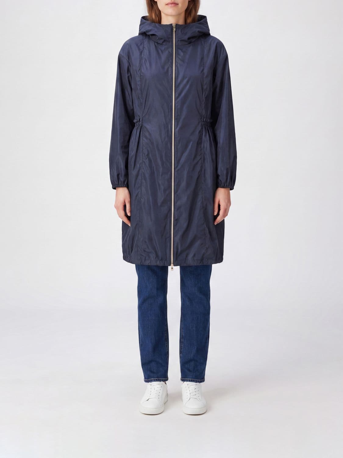 Herno Knee-Length Ultra-Light Nylon Raincoat with Hood and Drawstring