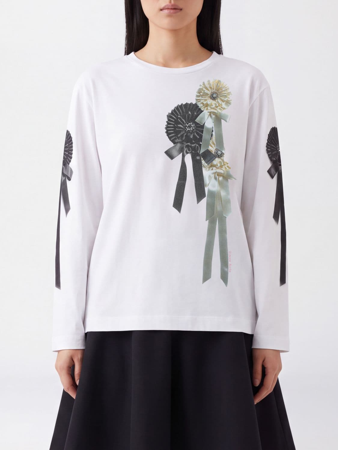 Simone Rocha Long-Sleeved Cotton T-Shirt with Graphic Print and Crew Neck
