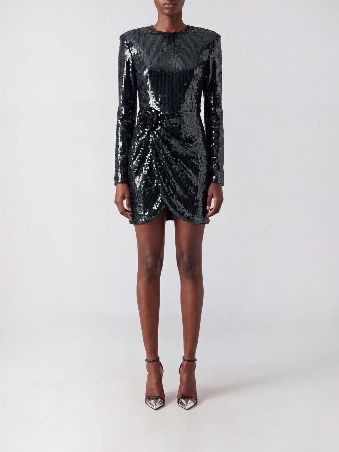 Rotate Sequin-Covered Evening Mini Dress with Waist Knot