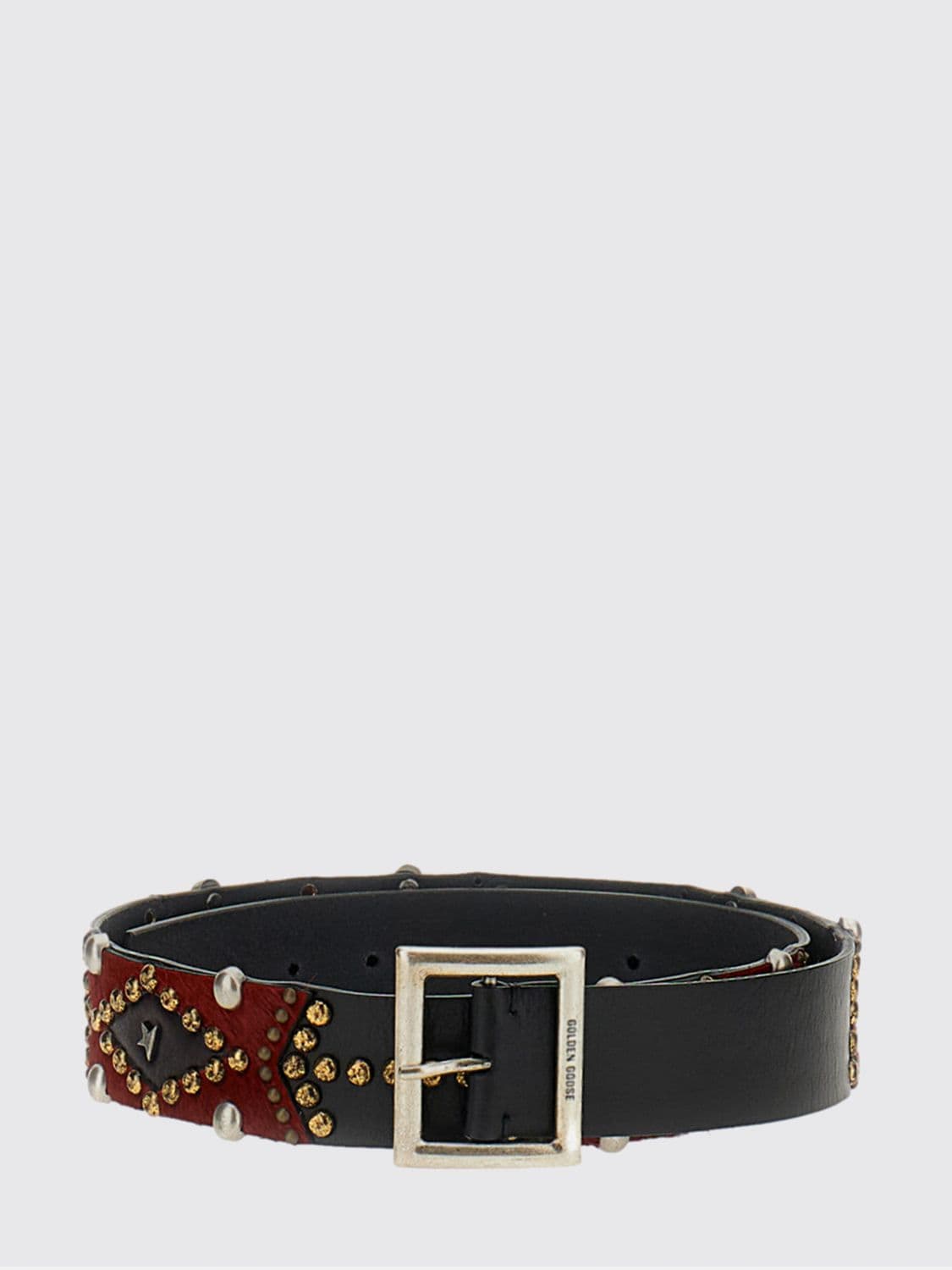 Golden Goose Sierra Studded Leather Belt with Engraved Buckle