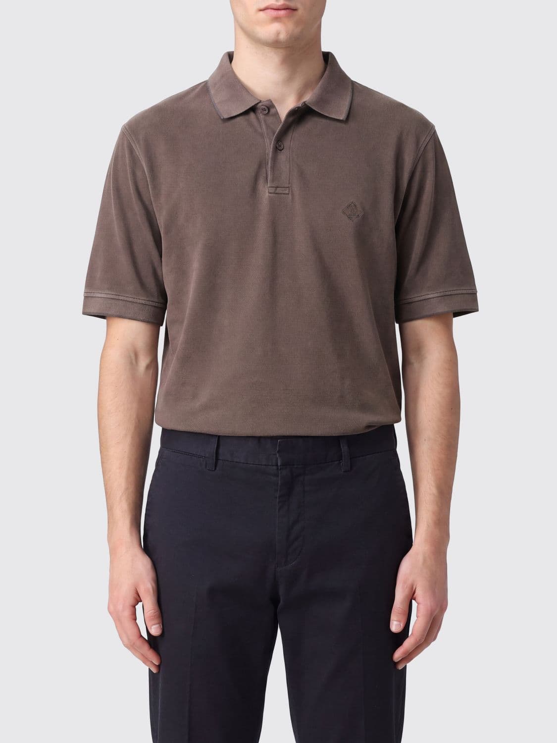 Herno Slim Fit Short-Sleeve Cotton Polo Shirt with Ribbed Collar · 52
