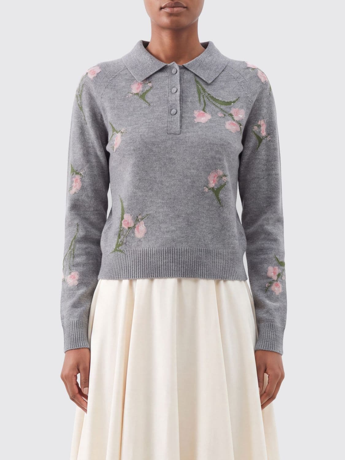 Erdem Floral Long-Sleeved Wool Knit Polo
