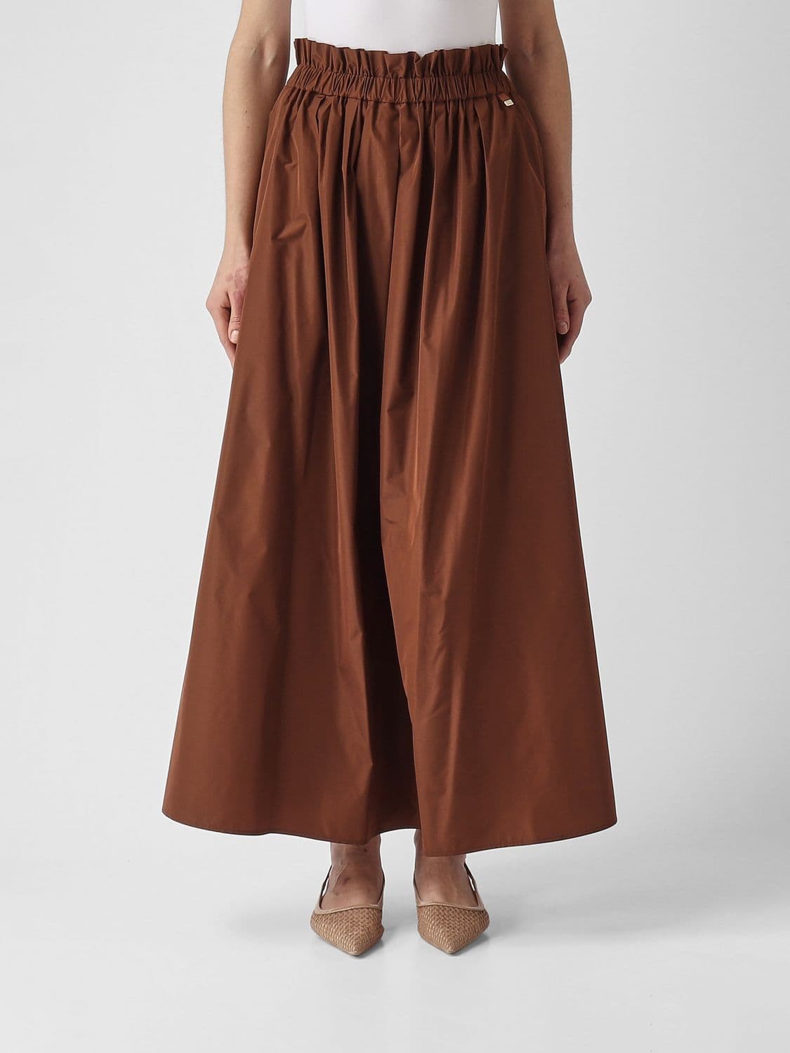 Herno High-Waisted A-Line Midi Skirt in Taffeta with Elasticated Waistband