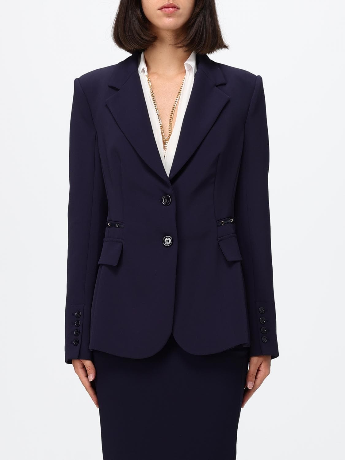 Elisabetta Franchi Cropped Single-Breasted Blazer with Peak Lapels and Slim Fit