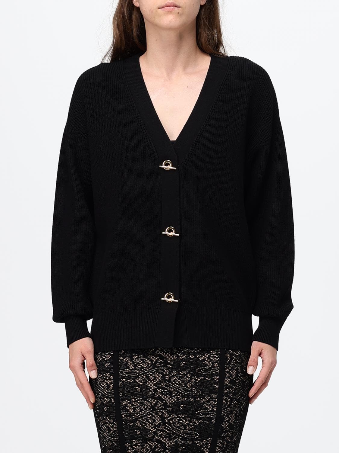 Elisabetta Franchi V-Neck Viscose Blend Cardigan with Dropped Shoulders