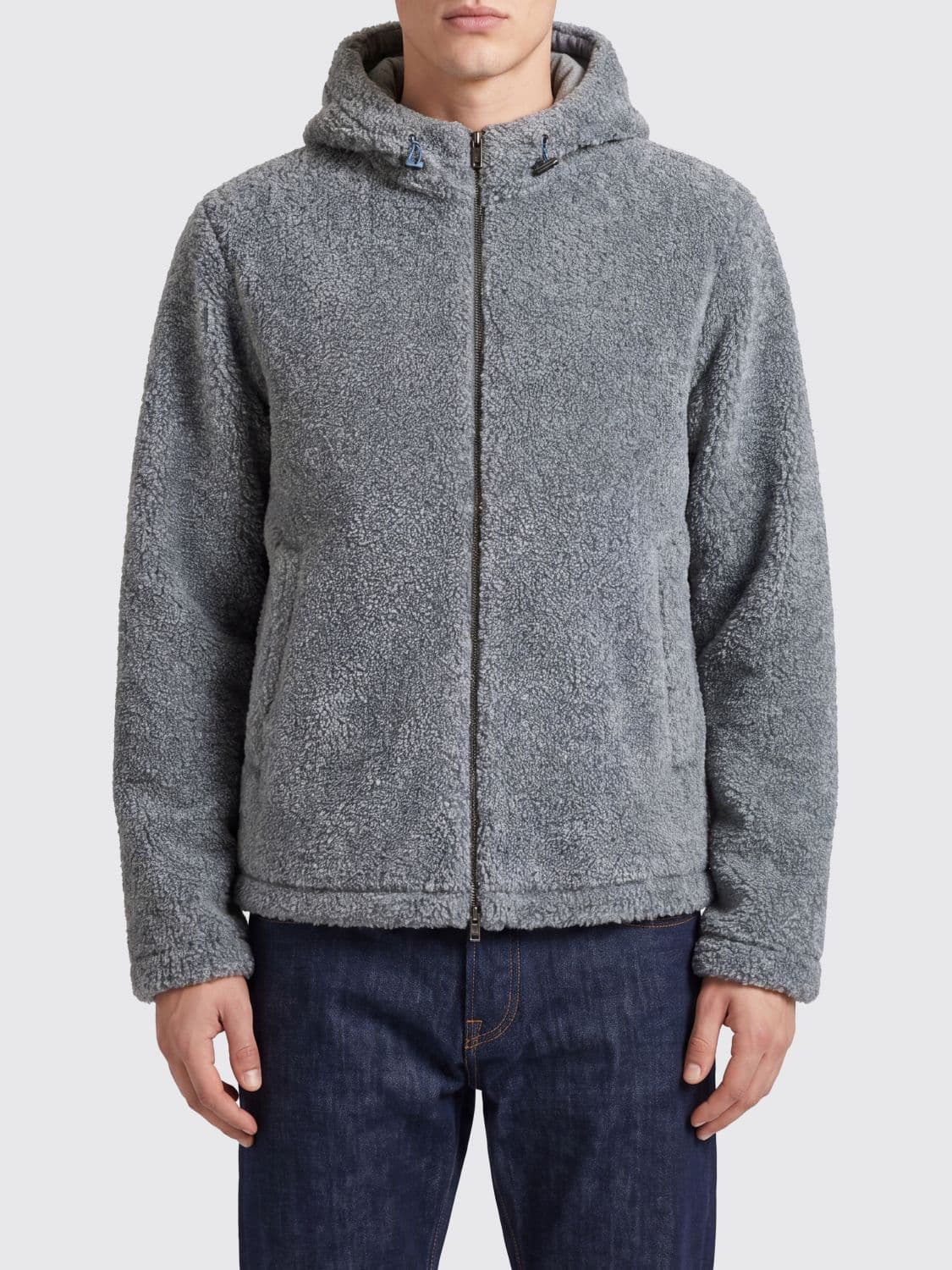 Herno Bouclé Fabric Hooded Sports Jacket with Zip Closure