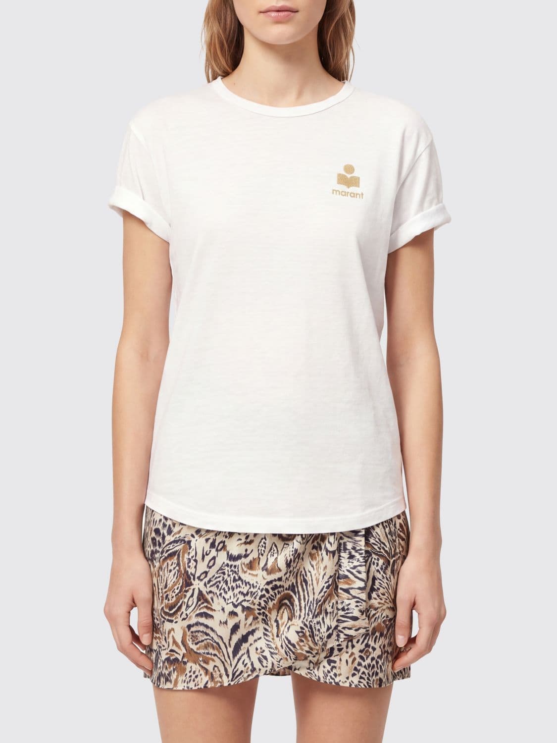 Isabel Marant Etoile Cotton T-shirt with Contrast Logo
