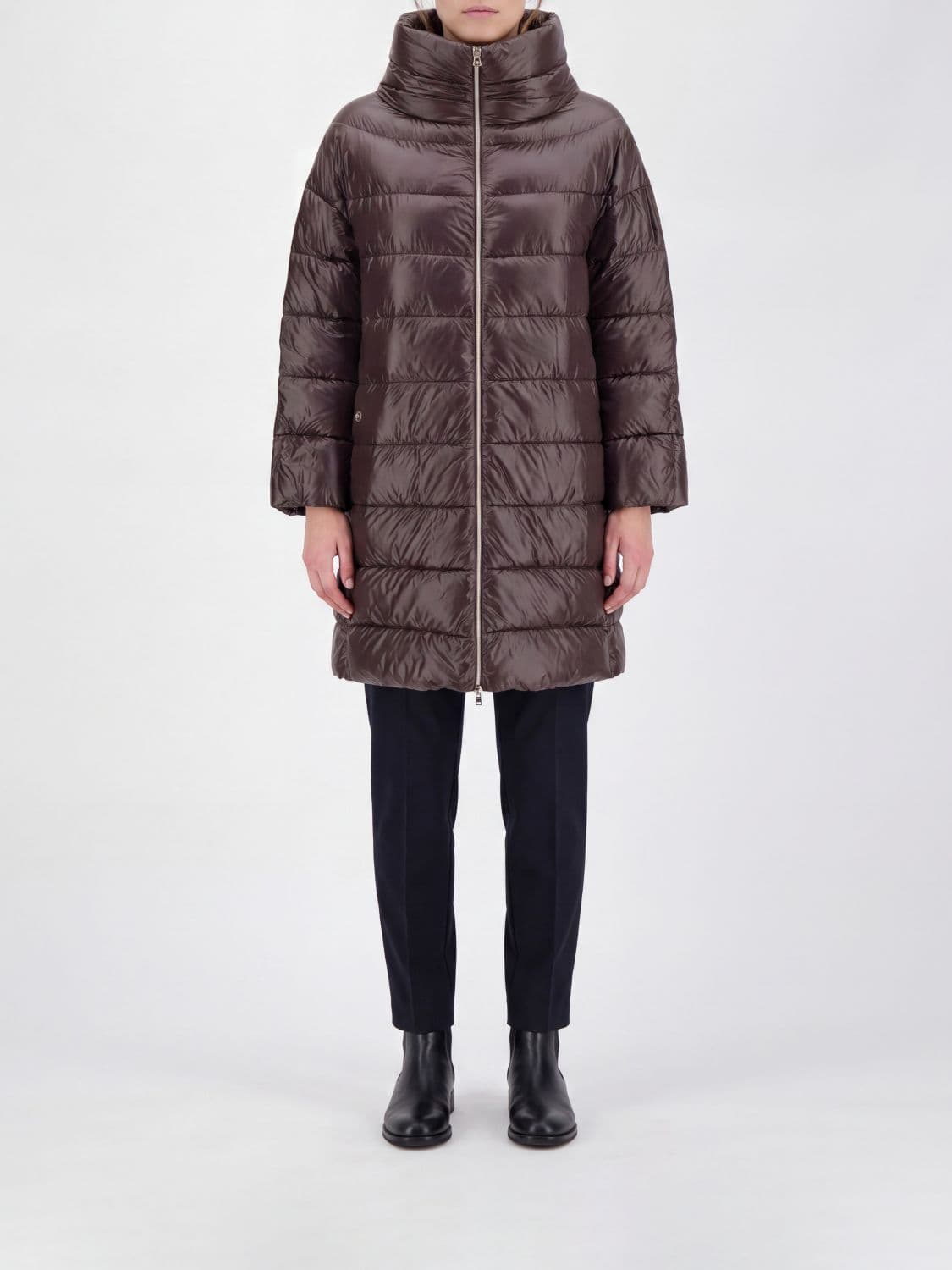 Herno Long Quilted Nylon Puffer Coat with High Neck and Down Padding