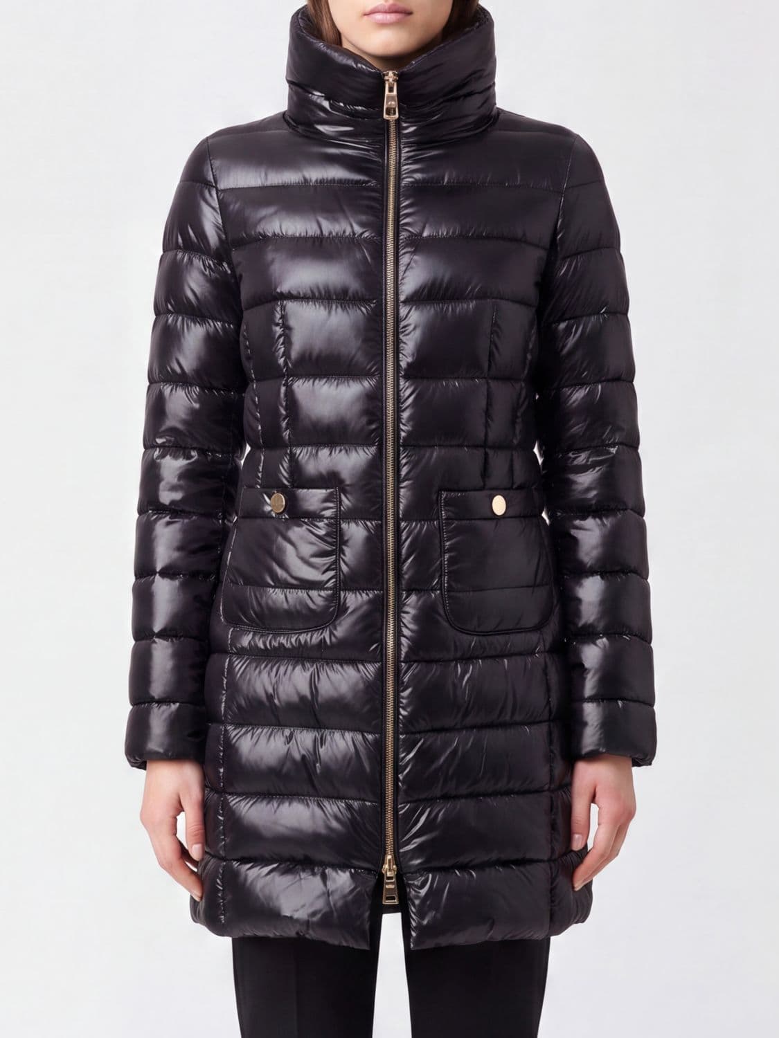 Herno Long Water-Repellent Nylon Down Jacket with High Neck and Slim Fit