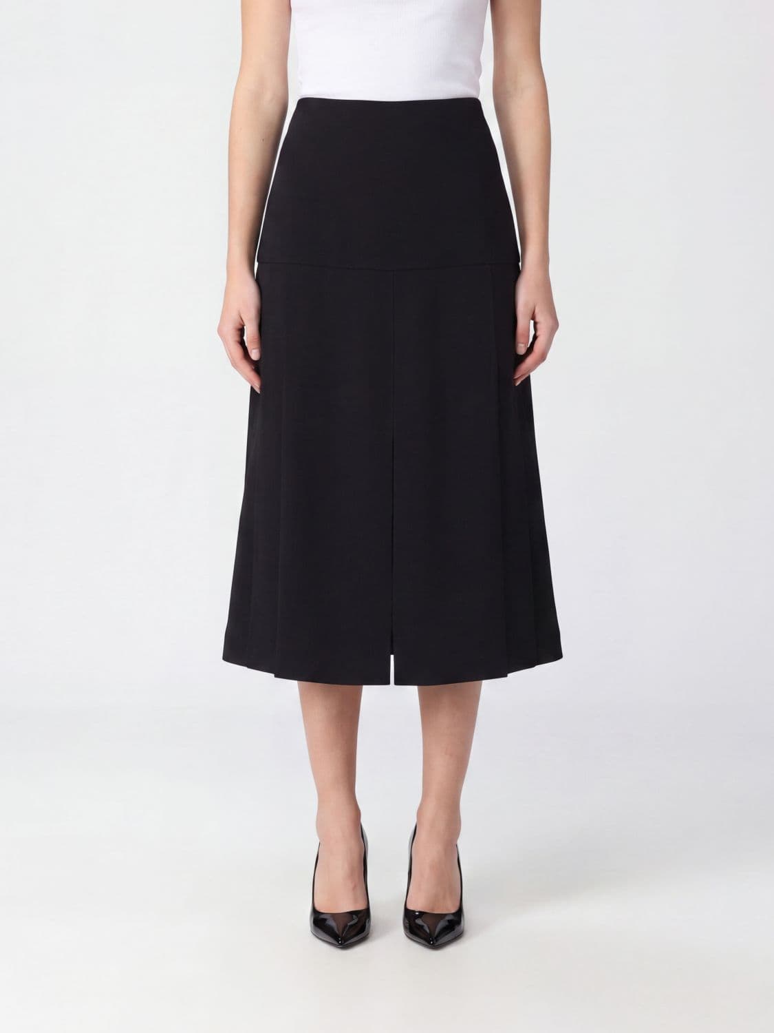 Jil Sander A-Line Midi Skirt in Pure Virgin Wool with Slit