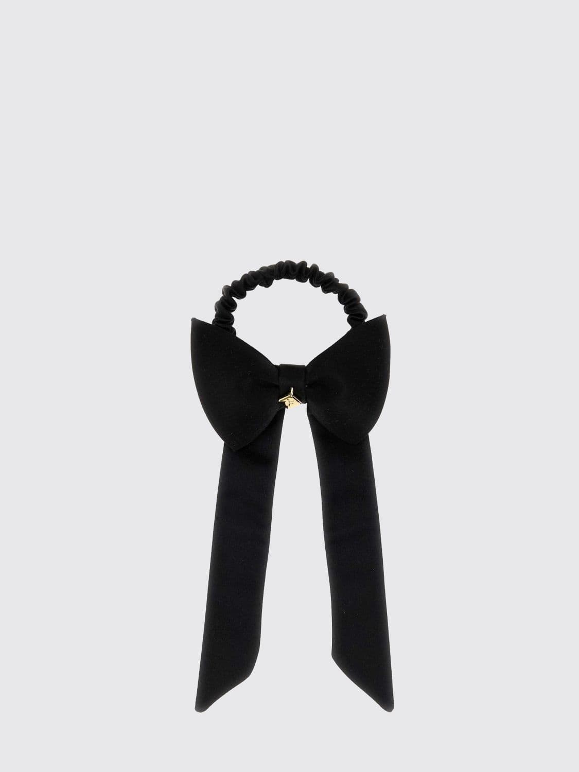 Ferragamo Elegant Hair Clip in Satin with Signature Bow and Logo Plaque · OS
