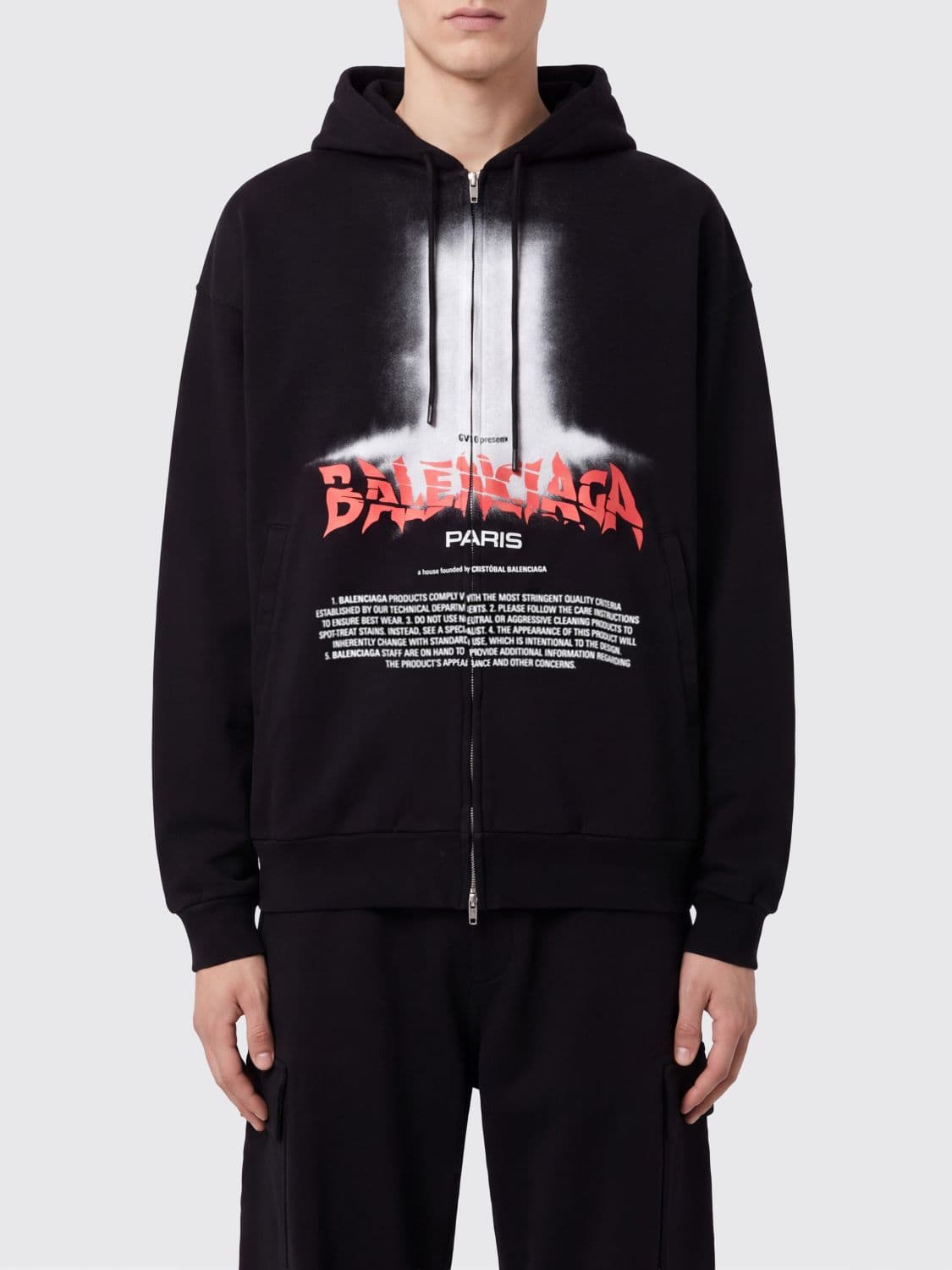 Balenciaga Cotton Zip-Up Hoodie with Graphic Print