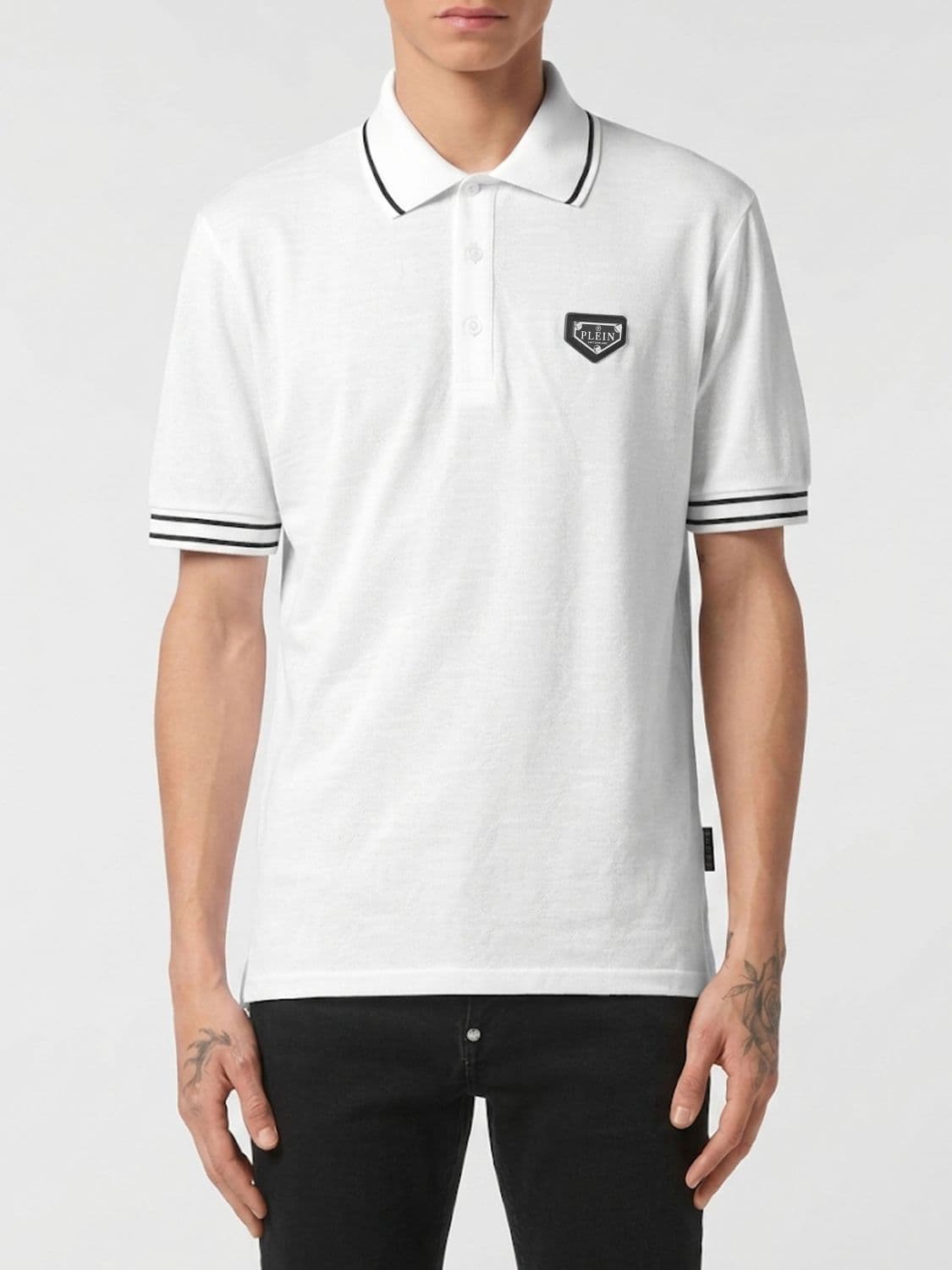 Philipp Plein Short-Sleeved Cotton Polo Shirt with Contrast Logo and Classic Collar
