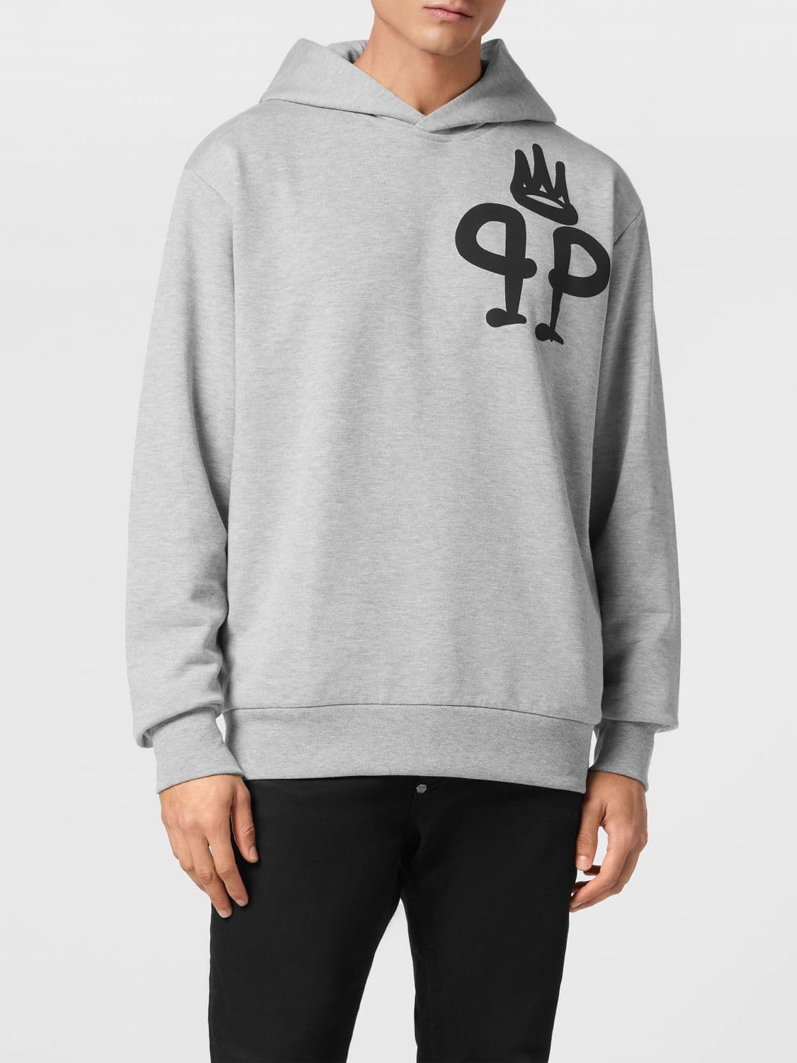 Philipp Plein Contrast Logo Cotton Hoodie with Kangaroo Pocket and Dropped Shoulders
