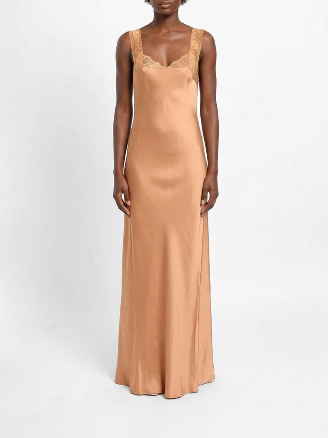 Forte Forte Long Satin Slip Dress with Lace Inserts