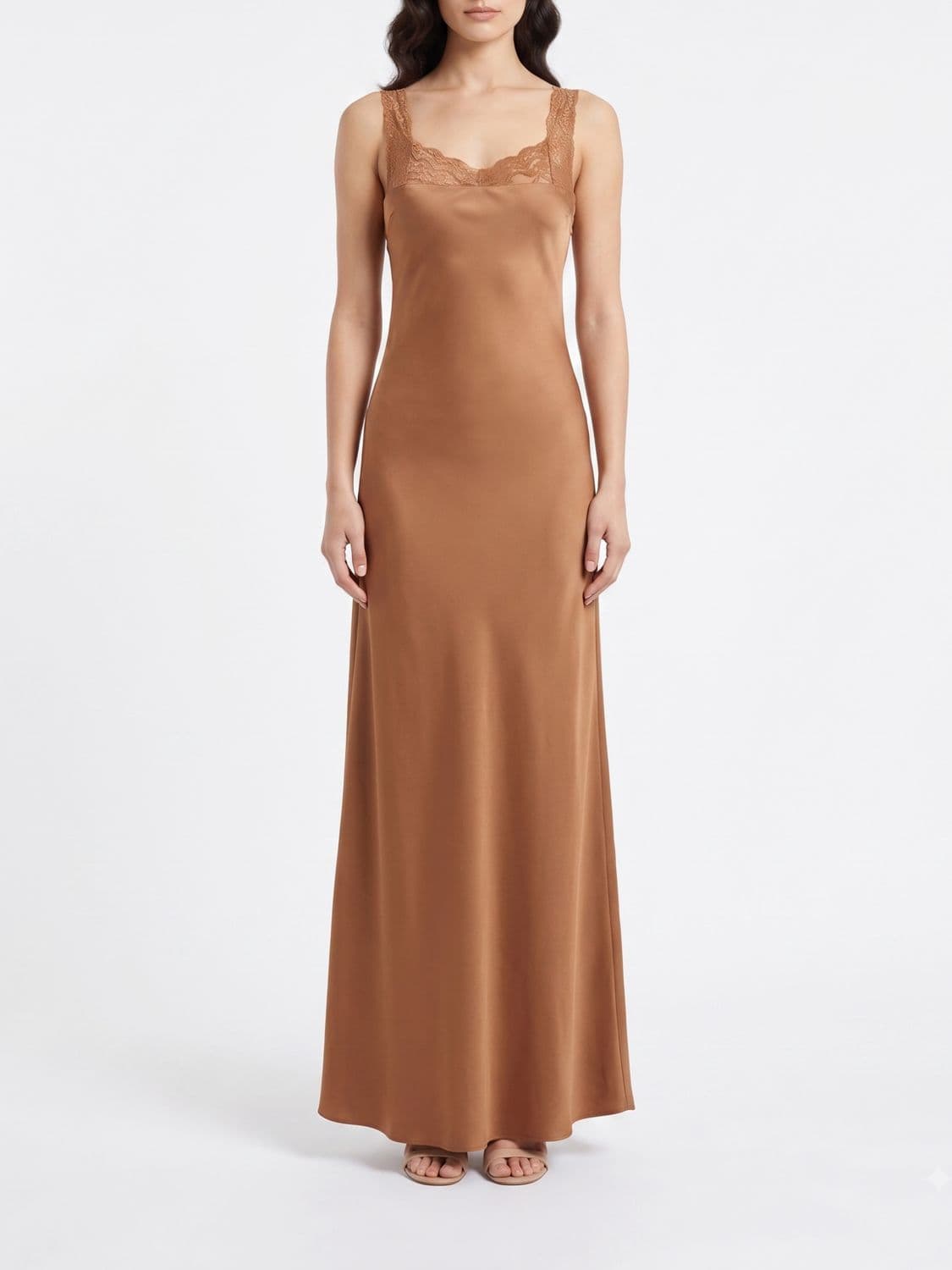 Forte Forte Long Satin Slip Dress with Lace Inserts
