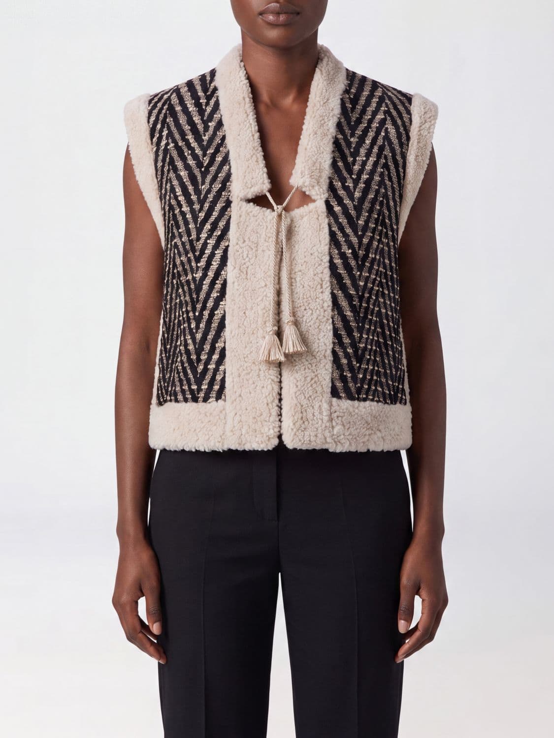 Forte Forte Jacquard Knit Waistcoat with V-Neck and Tie Closure