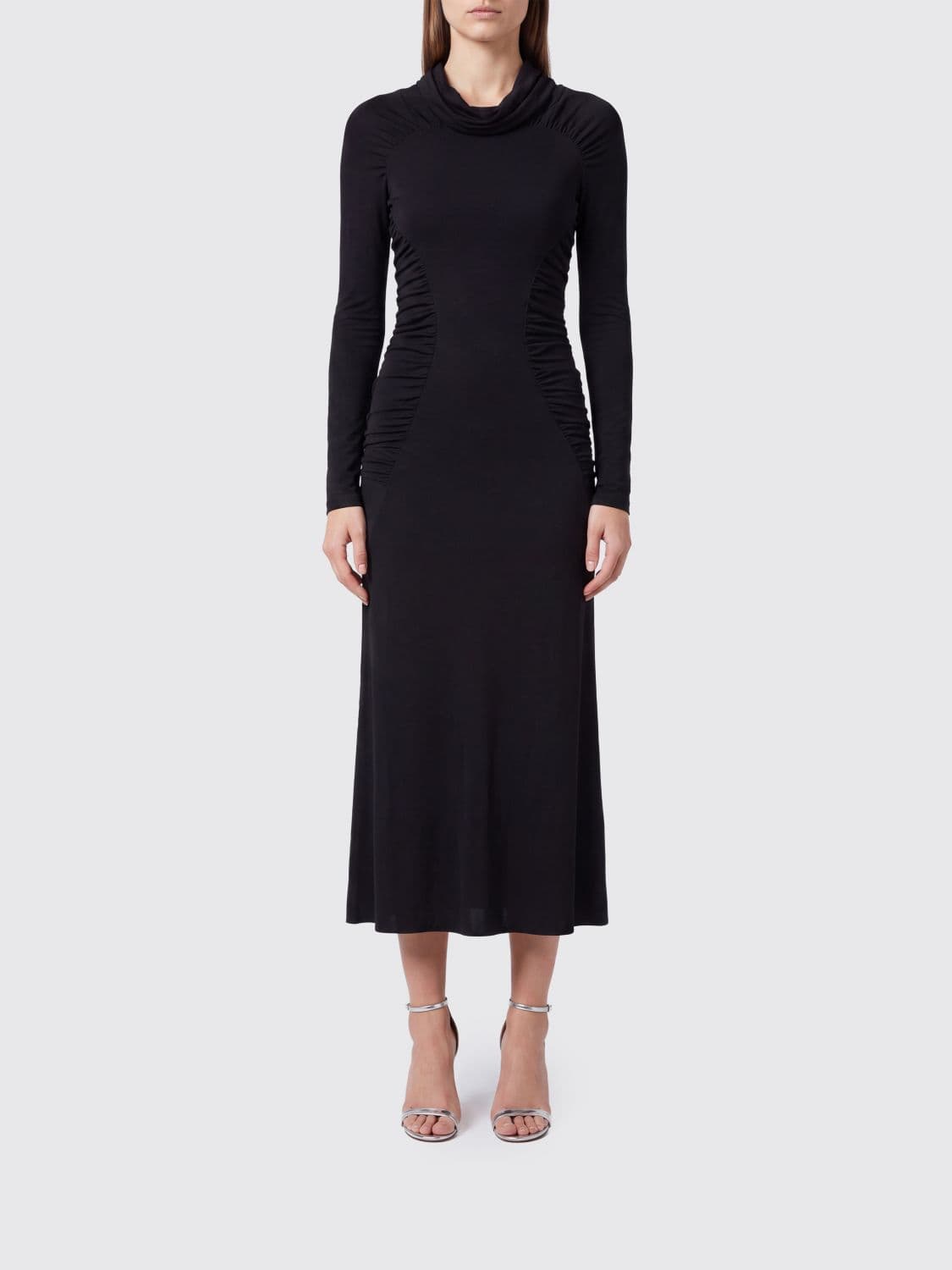 Victoria Victoria Beckham Asymmetric Long-Sleeve Jersey Midi Dress