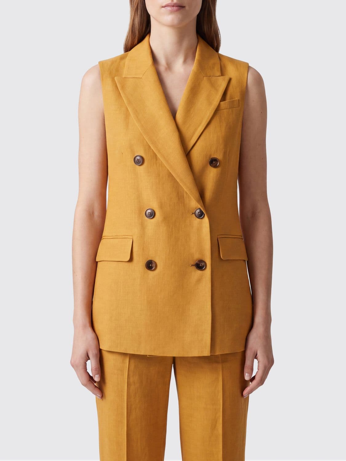 Herno Double-Breasted Linen Waistcoat with Lapels and Flap Pockets