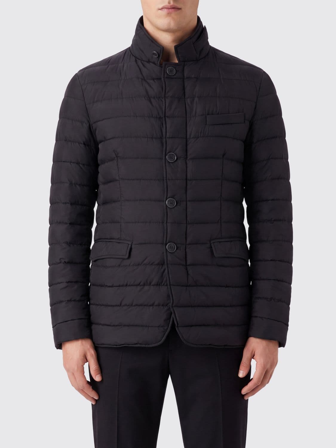 Herno Quilted Nylon Puffer Jacket with High Neck and Button Closure · 56