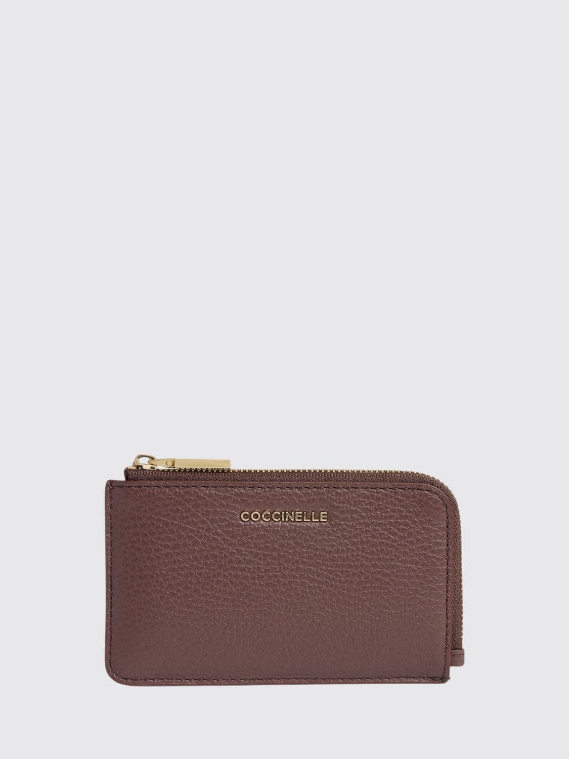 Coccinelle Metallic Soft Grained Leather Card Holder with Zip Closure
