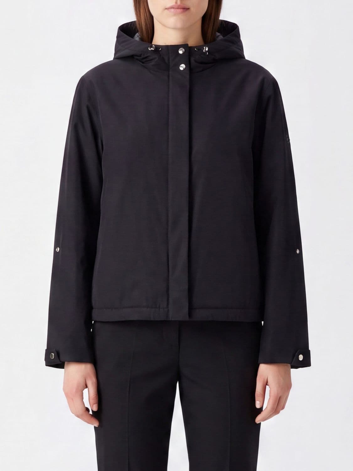 Herno Hooded Technical Fabric Cropped Windbreaker Jacket