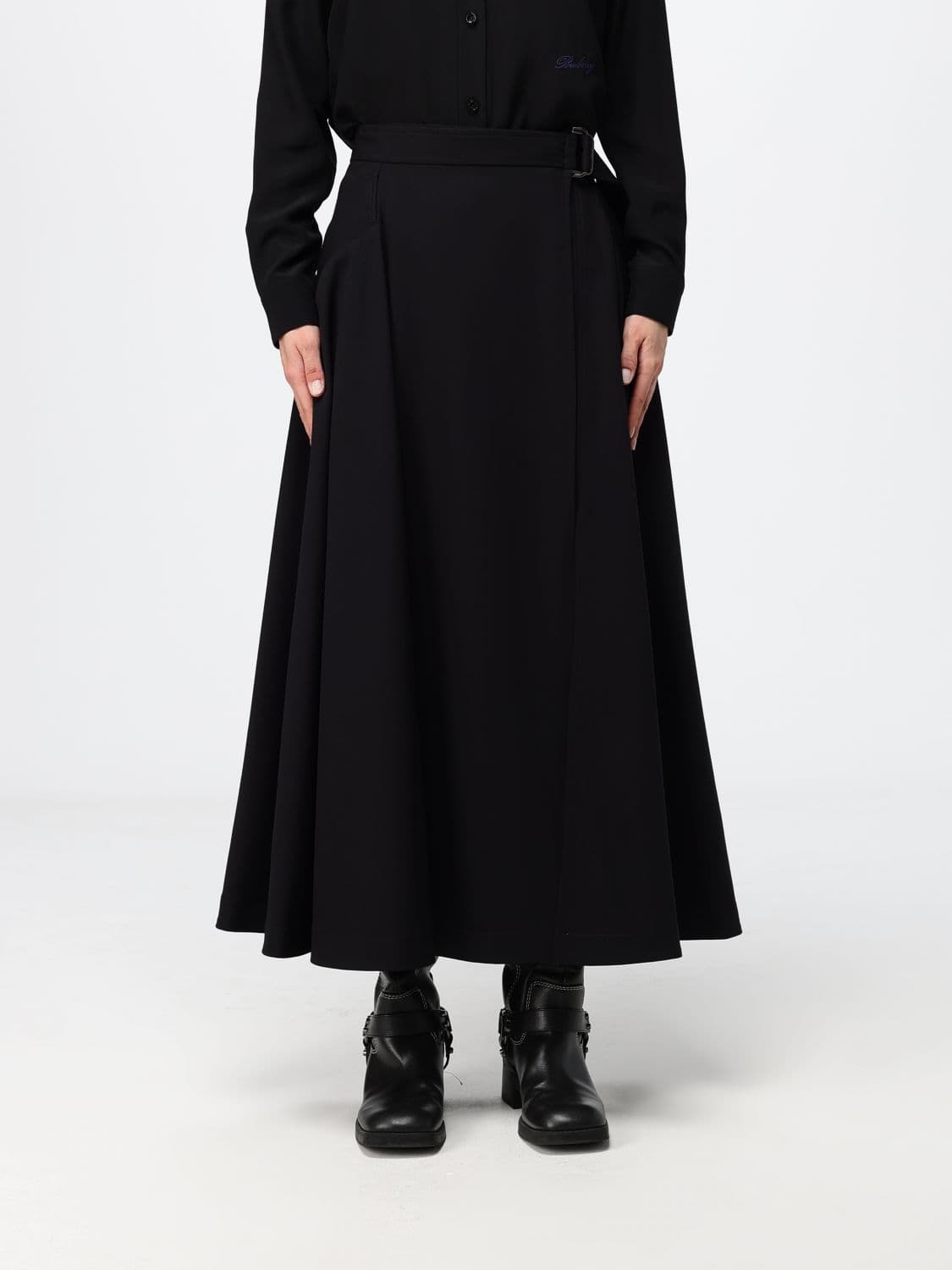 Burberry High-Waisted Merino Wool Midi Wrap Skirt with Concealed Closure