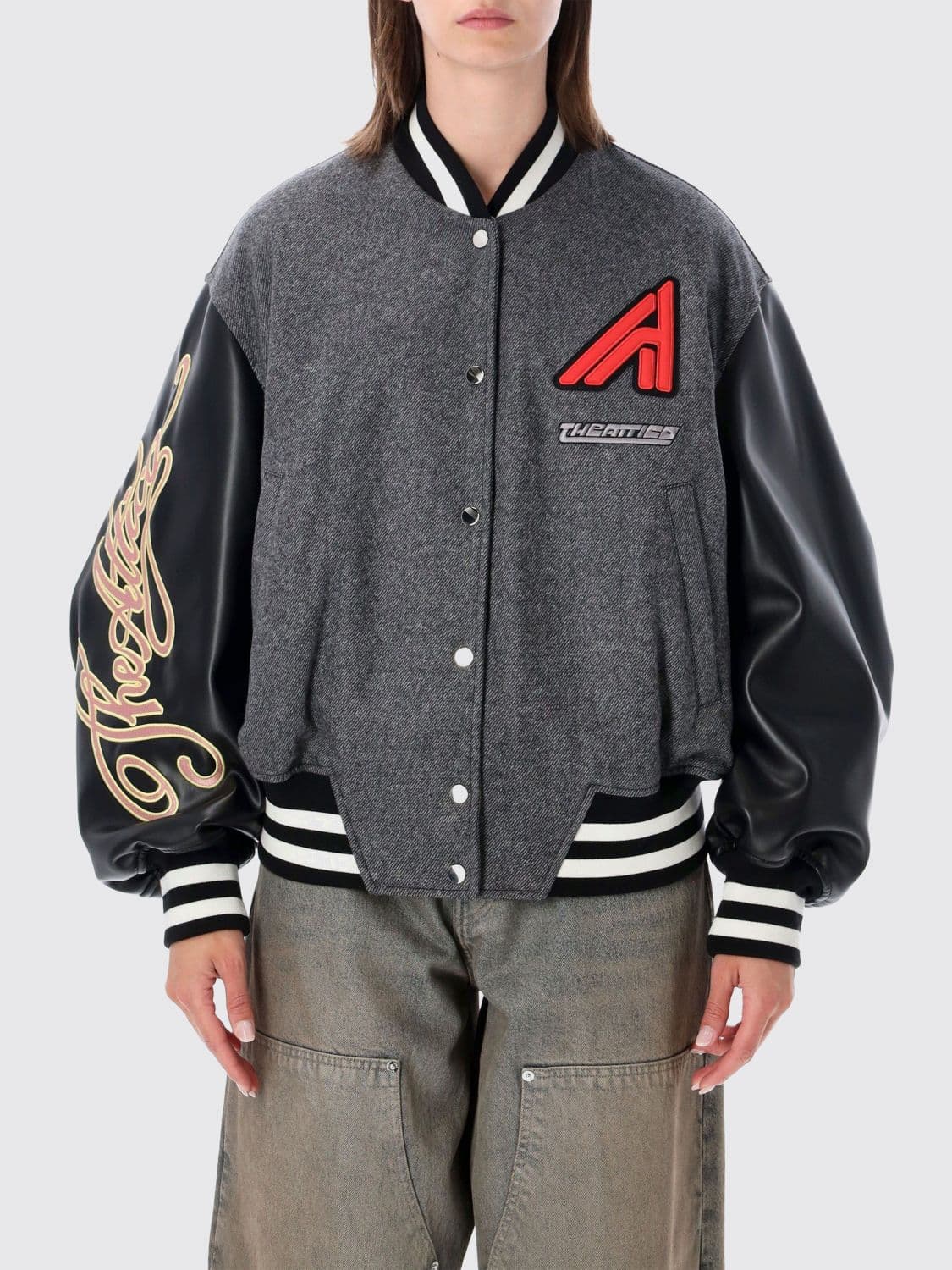 The Attico Varsity Bomber Jacket in a Wool Blend with Monogram Patch