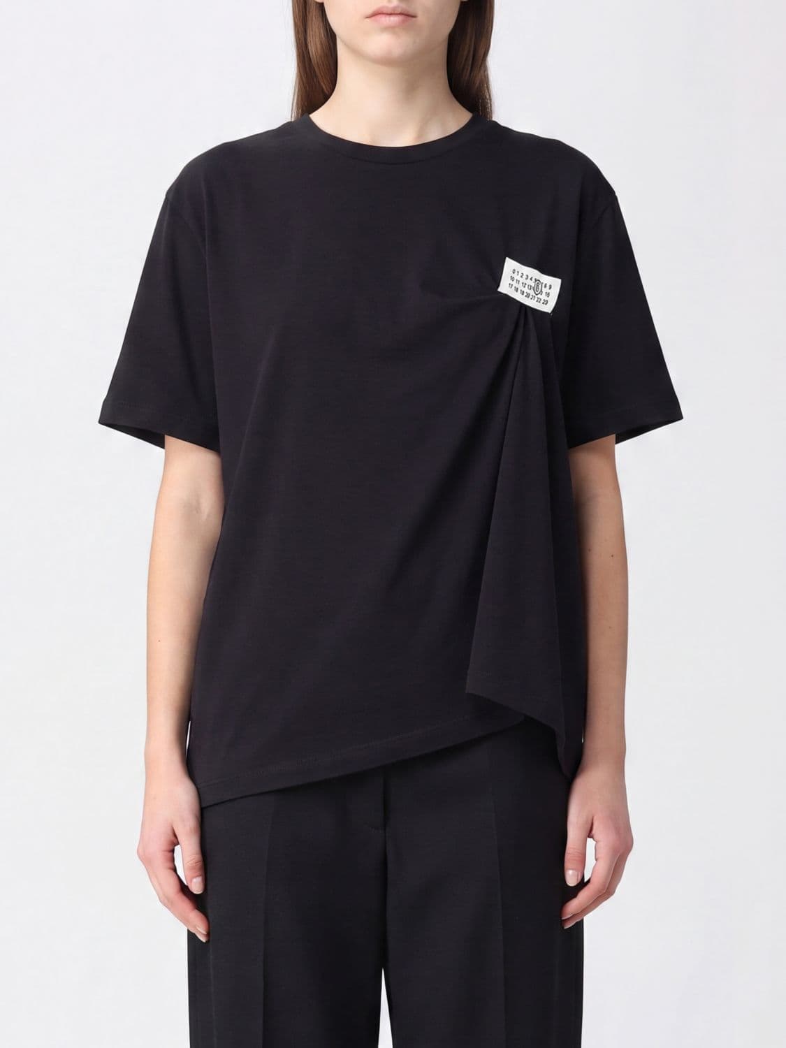 Mm6 Maison Margiela Draped Cotton T-shirt with Asymmetrical Hem