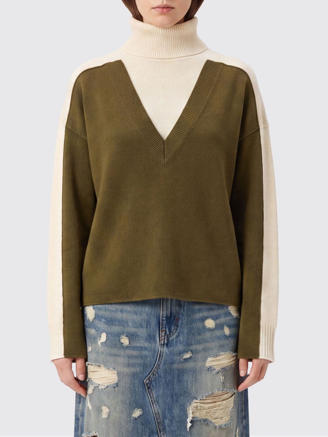 Mm6 Maison Margiela Relaxed Fit Bicolor Wool Turtleneck Sweater