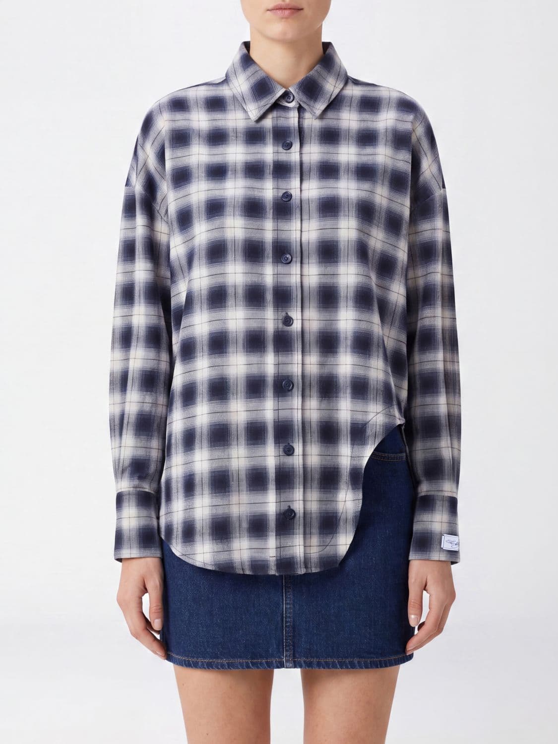 The Attico Relaxed Fit Check Cotton Shirt with Dropped Shoulders and Asymmetrical Hem