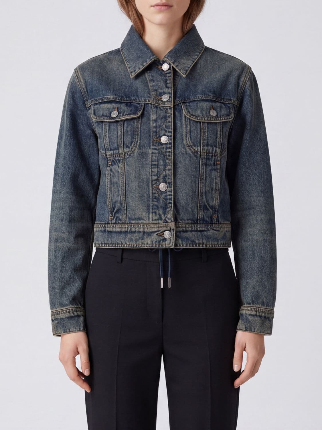 Mcqueen Cropped Denim Jacket in Cotton with Woven Details