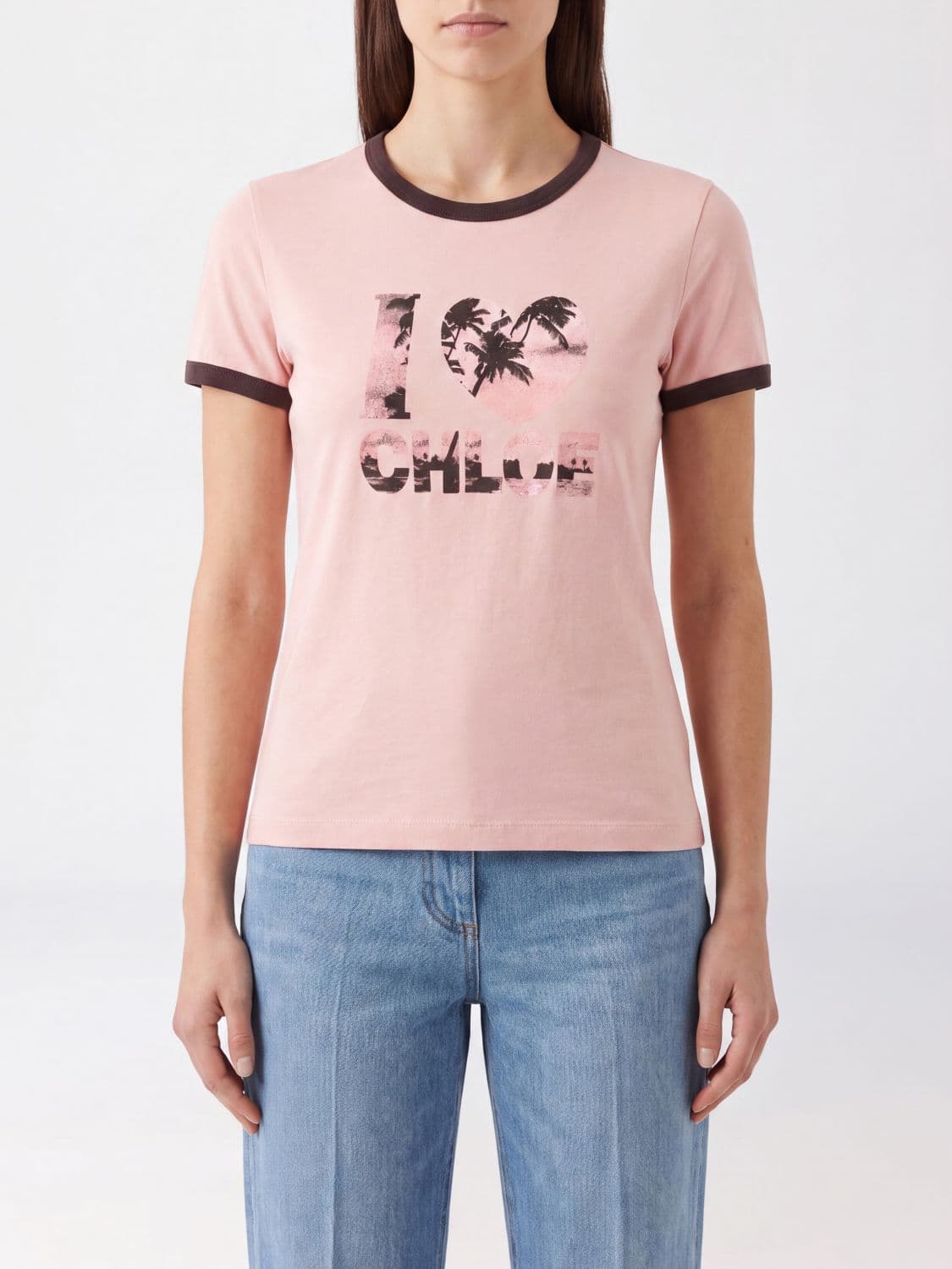 Chloé Slim Fit Floral Print Cotton T-shirt with Contrast Logo