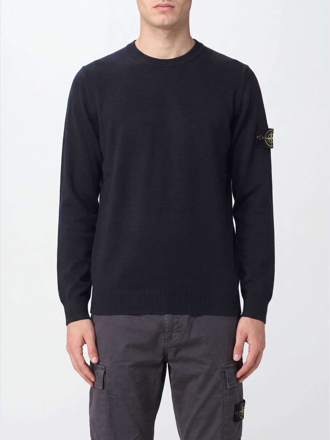Stone Island 100% Virgin Wool Crew-Neck Jumper with Compass Logo