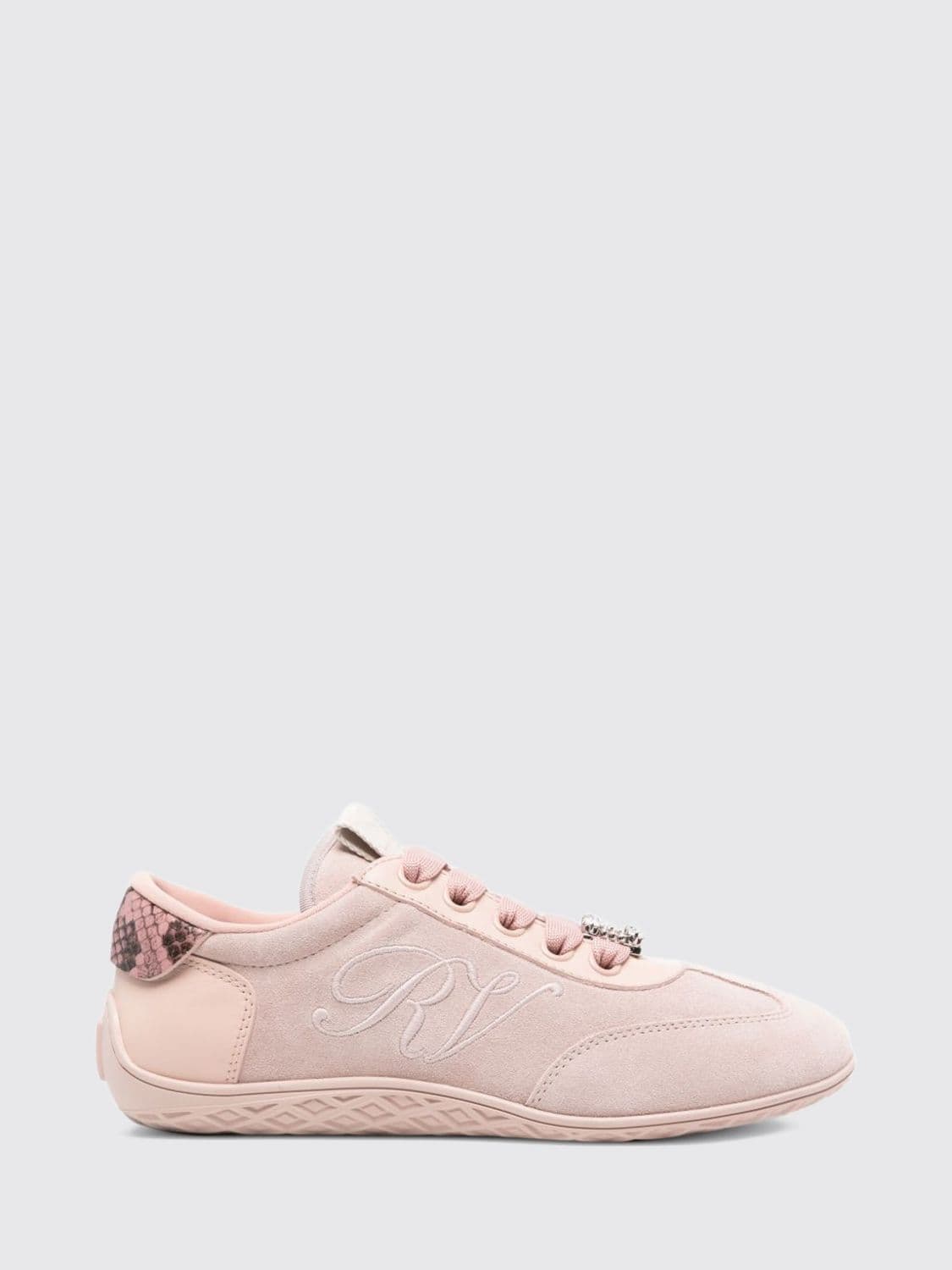 Roger Vivier Viv Low Smooth and Suede Leather Sneakers with Embroidered Logo