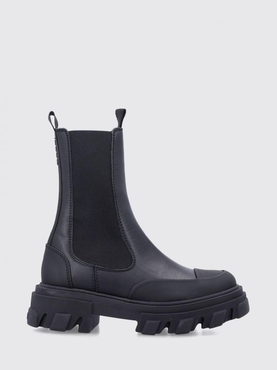 Ganni Recycled Leather Chelsea Boots with Lug Sole and Rubber Toe