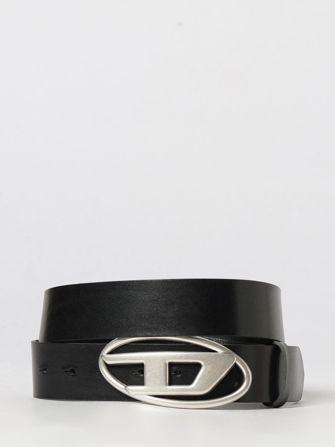 Diesel Leather Belt with Oval D Logo Buckle