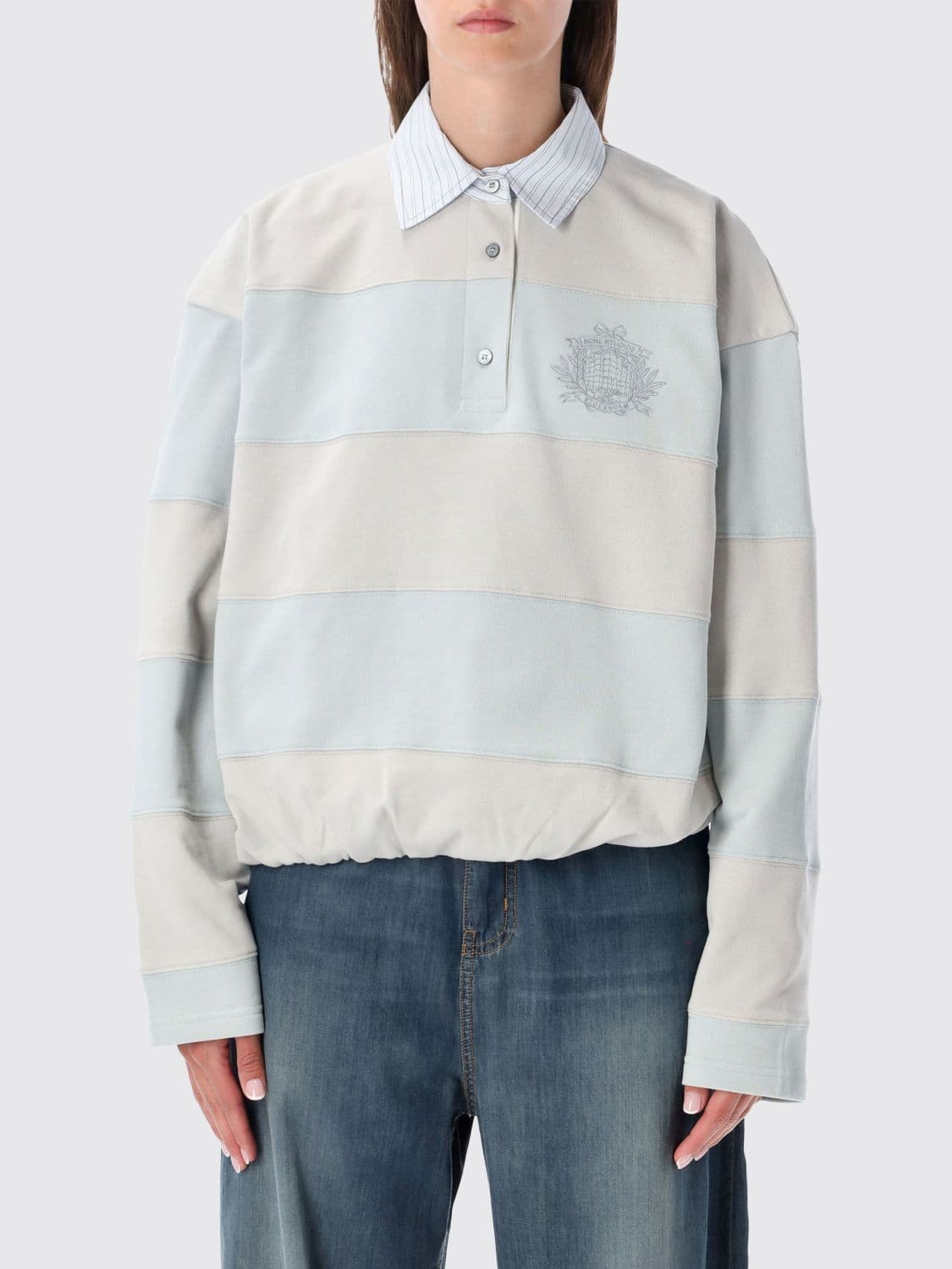 Acne Studios Striped Organic Cotton Relaxed Fit Polo Sweatshirt