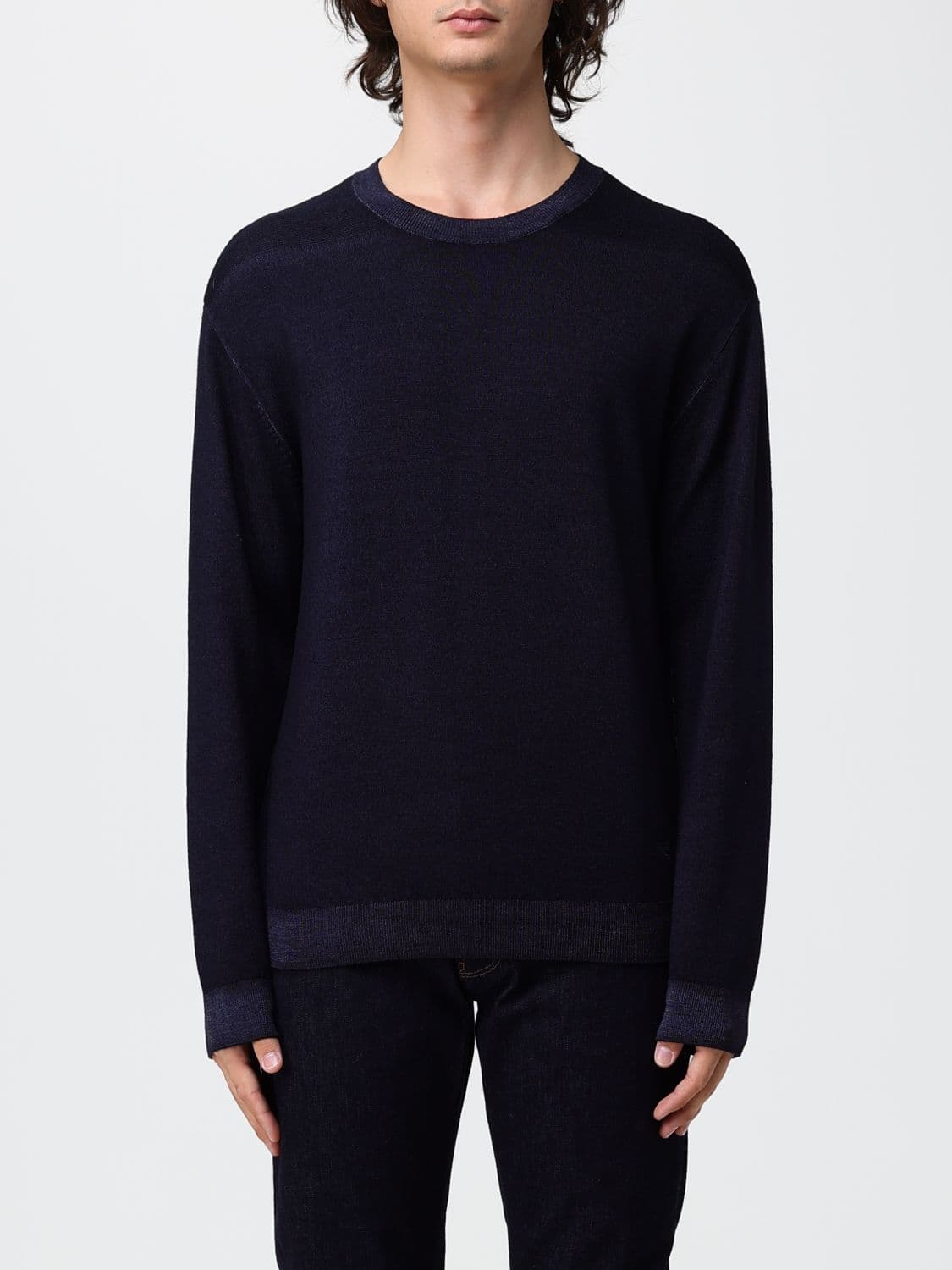 Emporio Armani Wool Crewneck Jumper with Long Sleeves and Ribbed Trims
