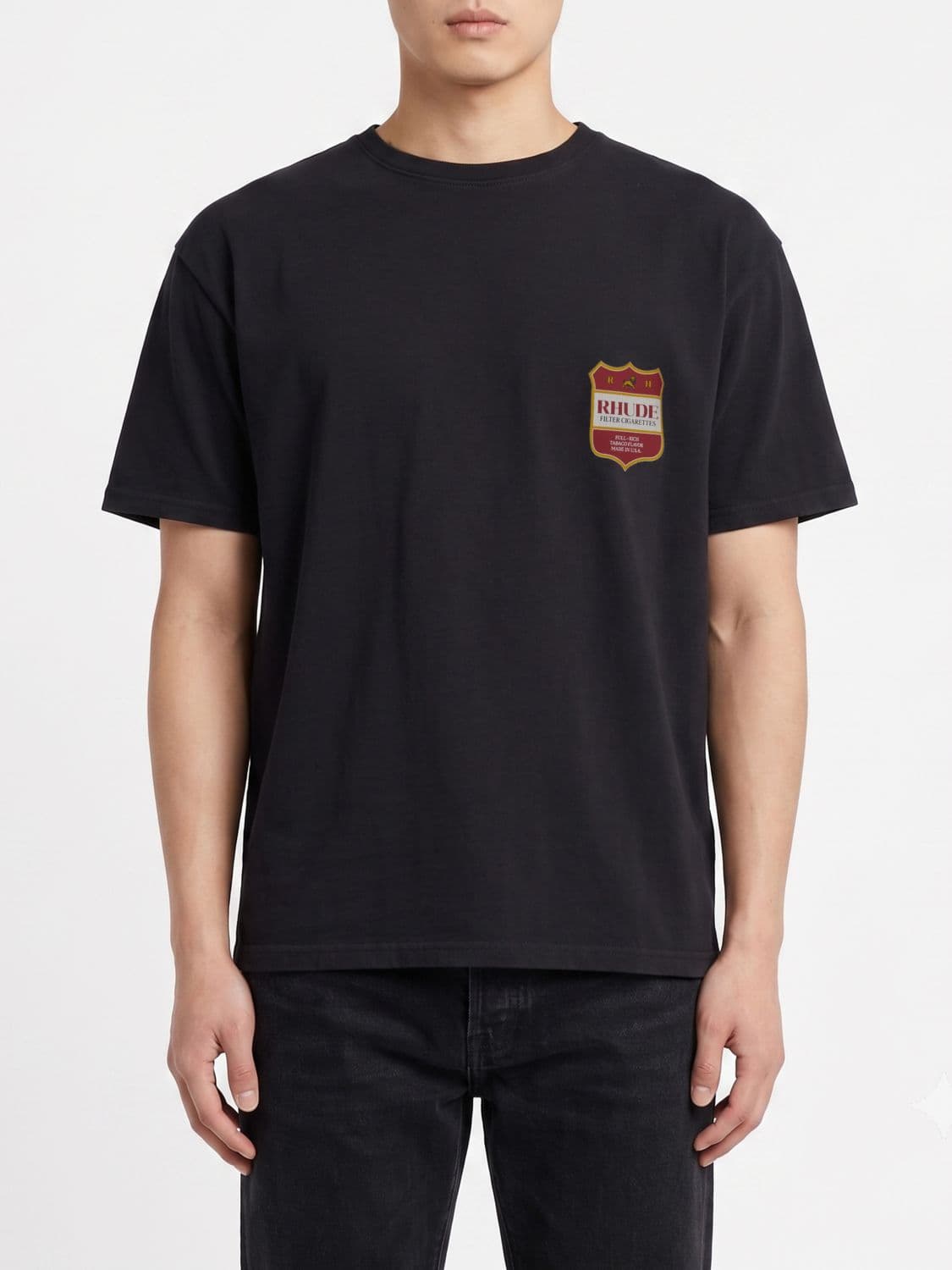 Rhude Cotton T-Shirt with Logo Crest and Dropped Shoulders