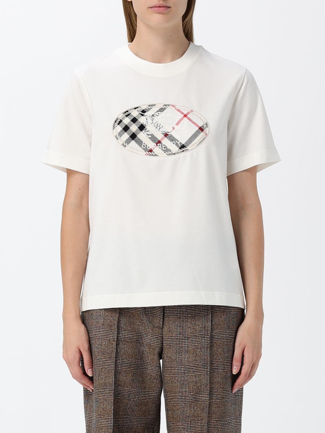 Burberry Vintage Check Detail Cotton Crewneck T-Shirt