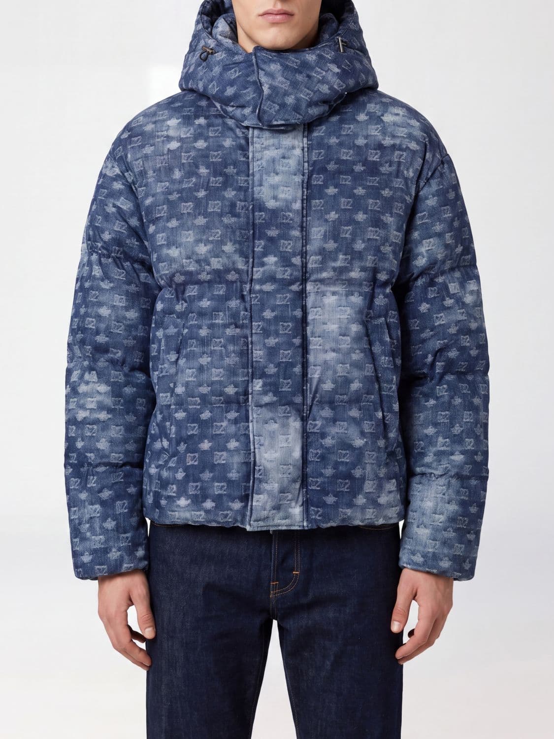 Dsquared2 Quilted Down Jacket with Hood and Monogram Print