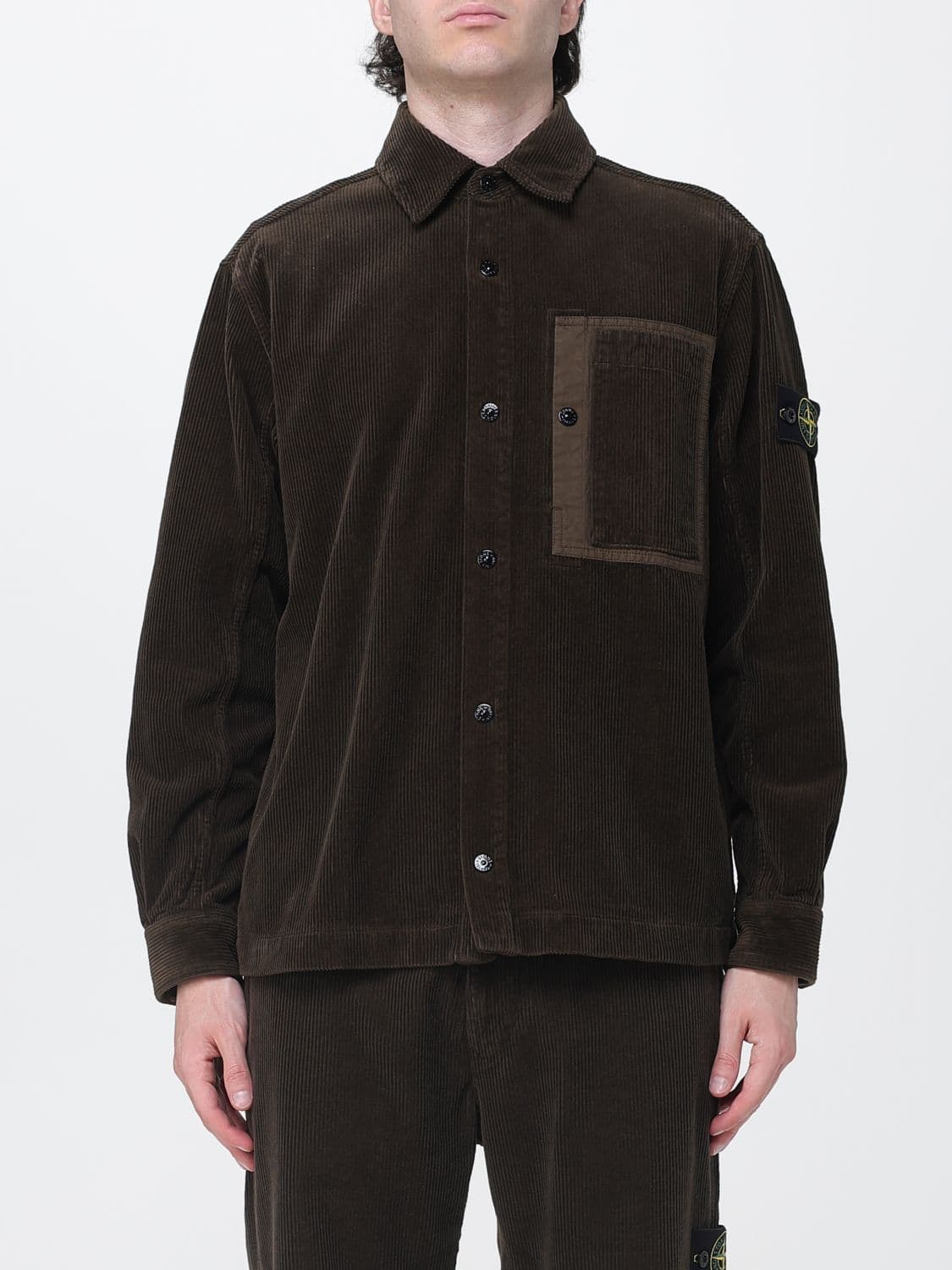 Stone Island Velvet Shirt Jacket with Compass Logo