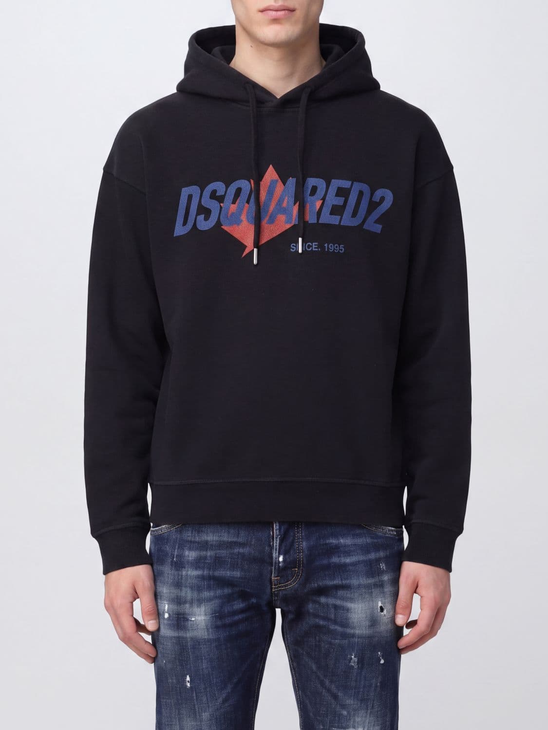 Dsquared2 Cotton Hoodie with Printed Logo and Dropped Shoulders