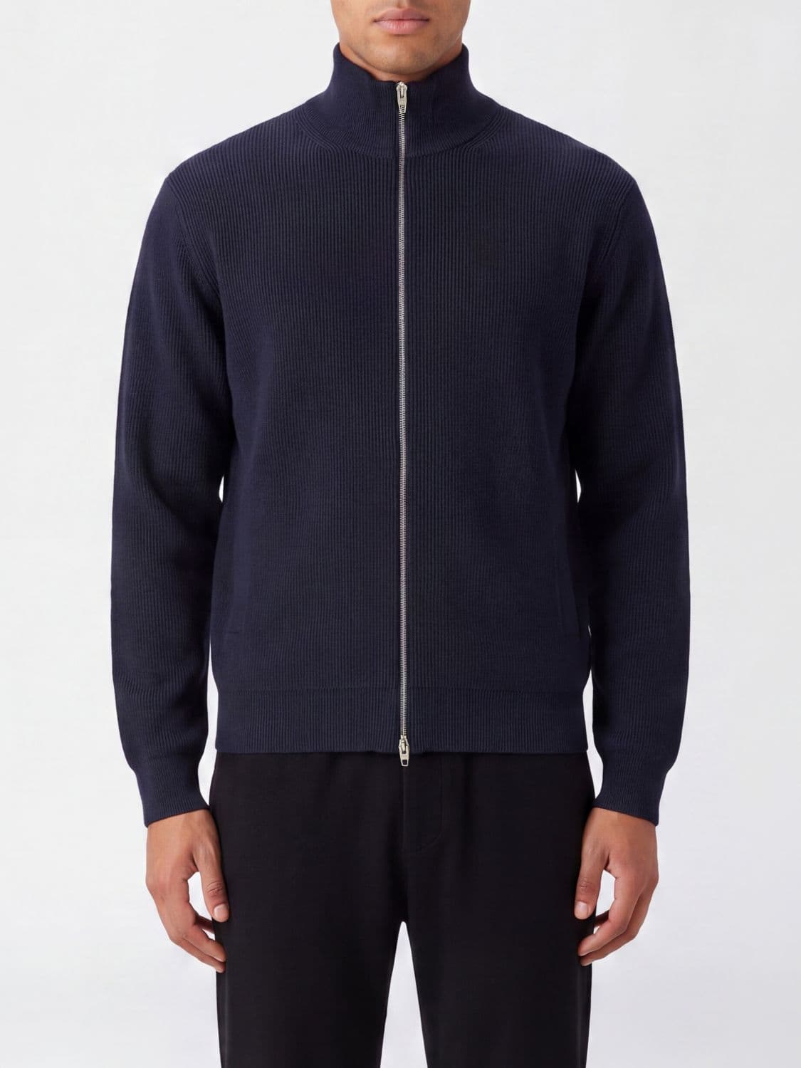 Jil Sander Water-Repellent Wool Knit Bomber Jacket with Two-Way Zip